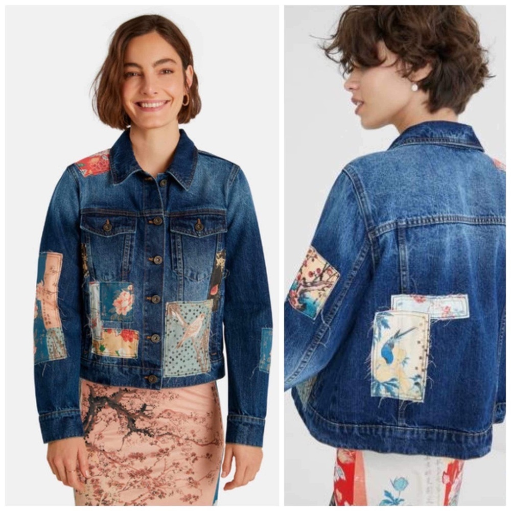 DESIGUAL Boho patchwork jean jacket. Size 4